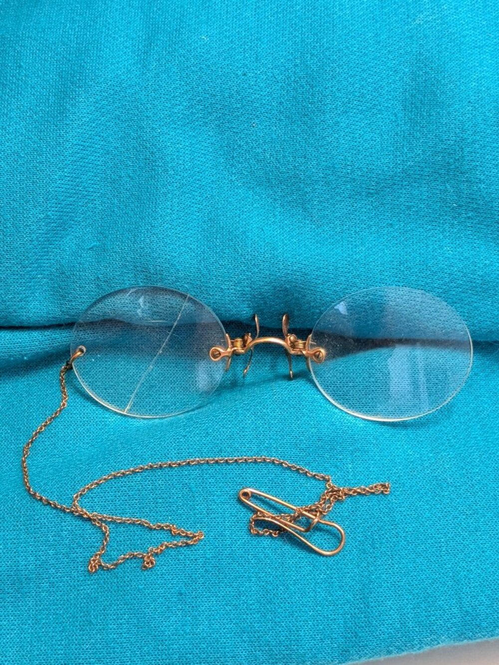 1900s Victorian Gold Filled Pince-Nez Rimless Glasses Chain Clip and Case - Picture 2 of 12